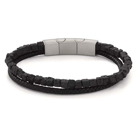 Armband Edelstahl, Leder Lava verstellbar