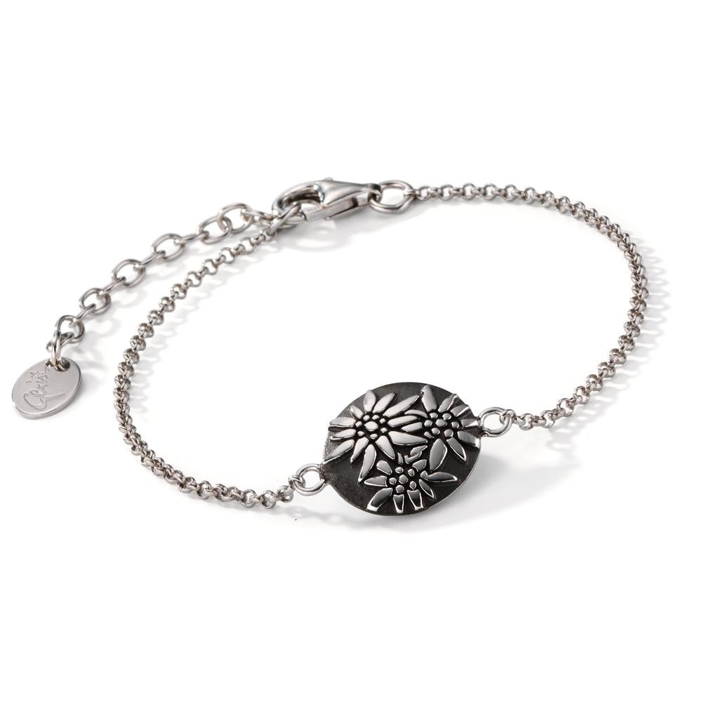 Armband Silber schwarz rhodiniert Edelweiss verstellbar