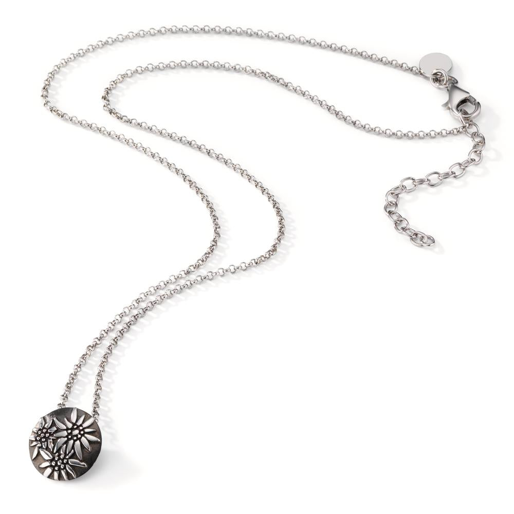 Collier Silber schwarz rhodiniert Edelweiss verstellbar