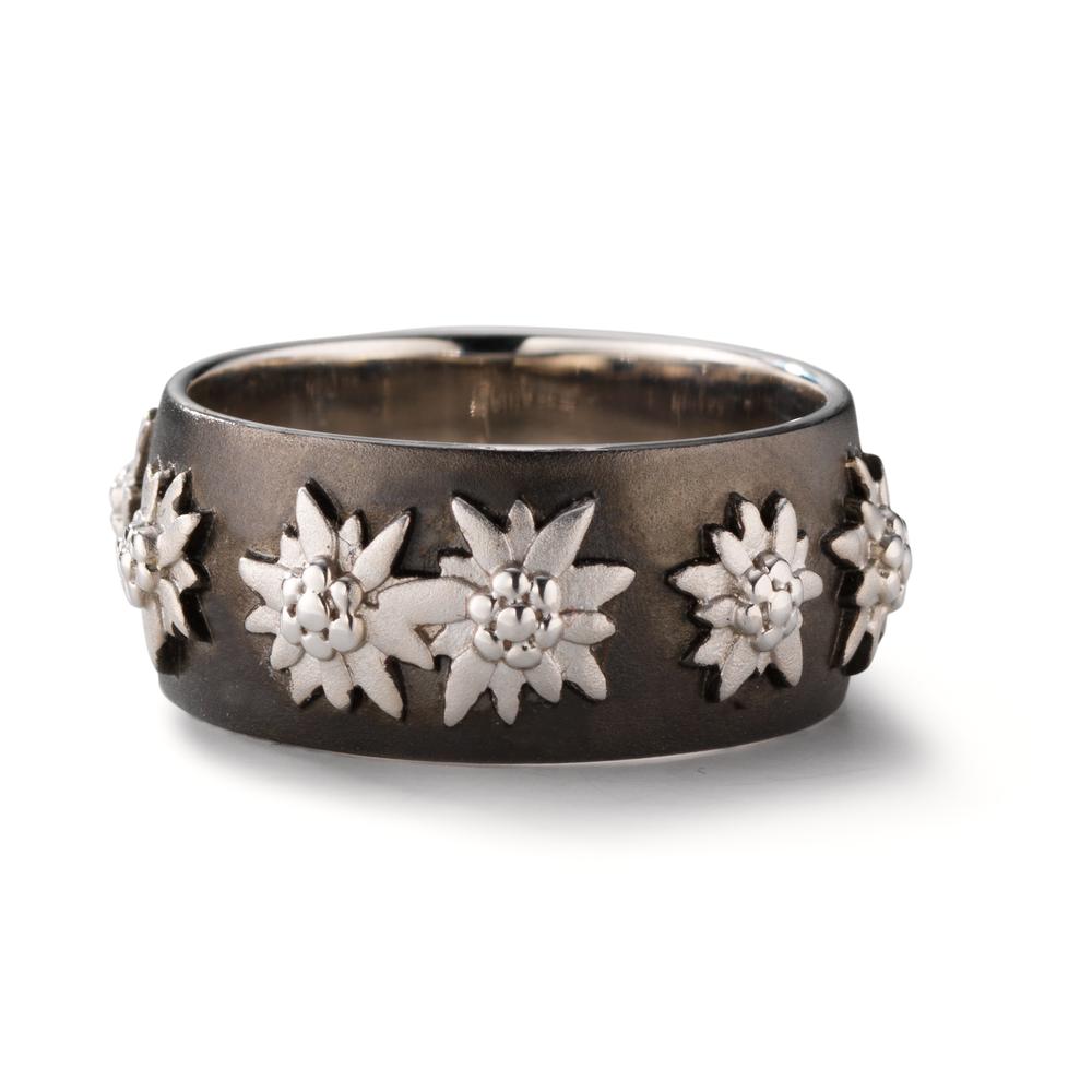 Fingerring Silber schwarz rhodiniert Edelweiss