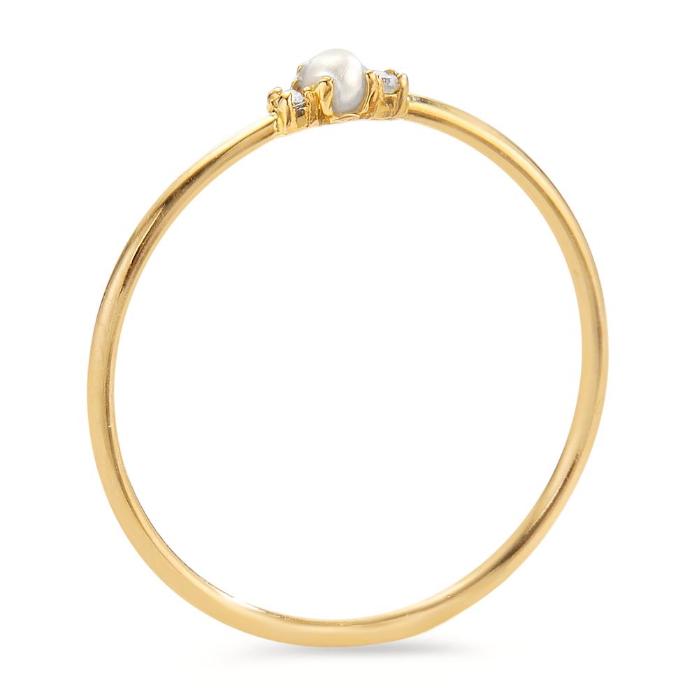 Fingerring 750/18 K Gelbgold Diamant 0.02 ct, 2 Steine, w-si Süsswasserzuchtperle