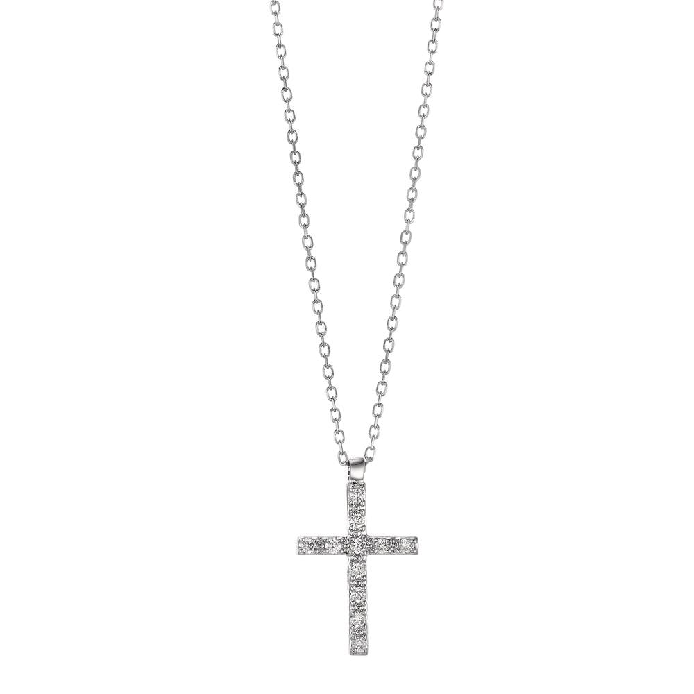 Collier 750/18 K Weissgold Diamant 0.06 ct, 11 Steine, w-si Kreuz