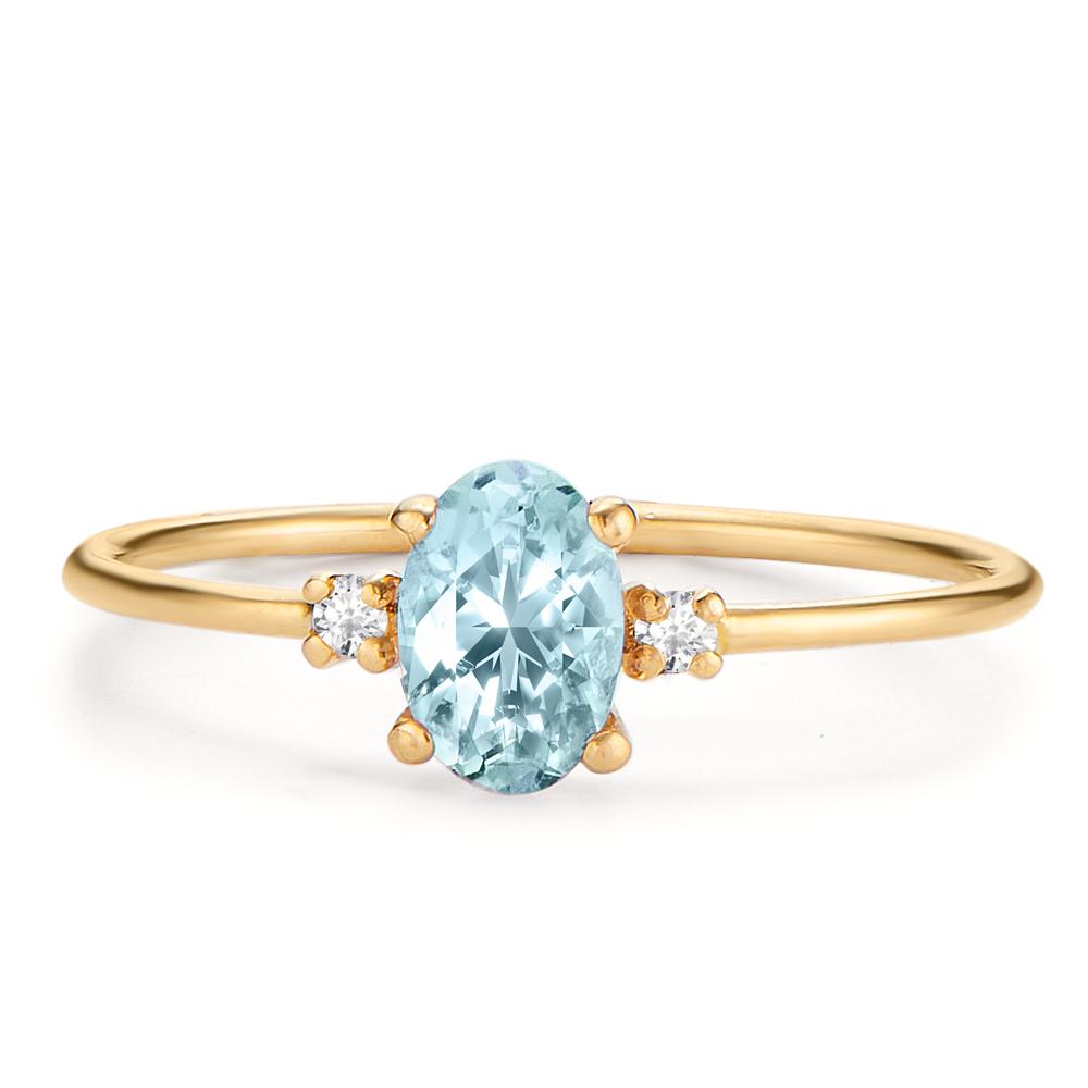 Fingerring 750/18 K Gelbgold Diamant 0.03 ct, 3 Steine, w-si, Topas blau