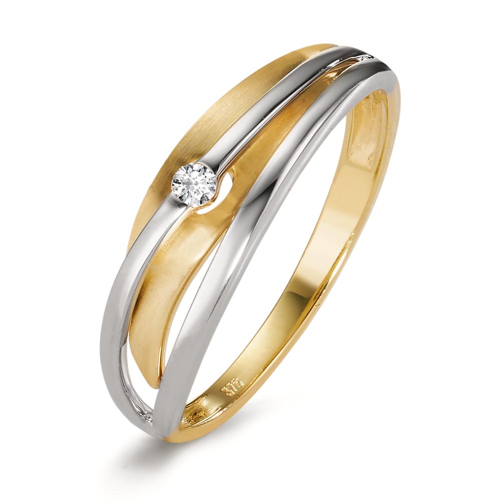 Fingerring 375/9 K Gelbgold, 375/9 K Weissgold Diamant 0.04 ct, w-si