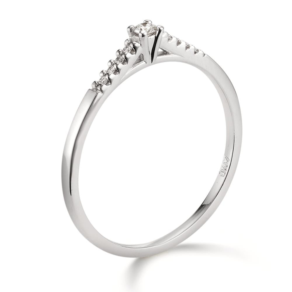 Solitär Ring 750/18 K Weissgold Diamant 0.07 ct, 9 Steine, w-si