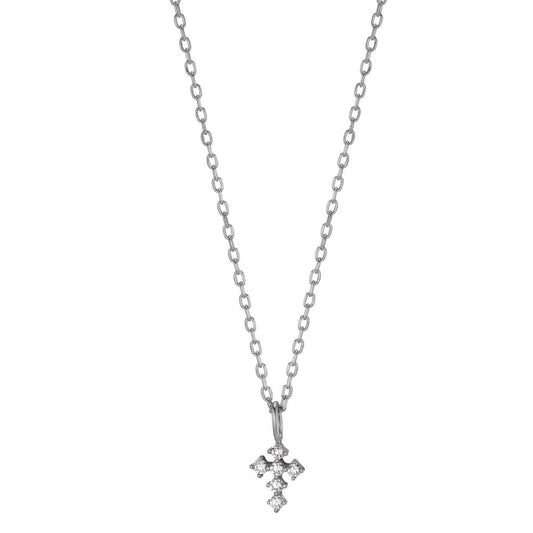 Collier Silber Zirkonia 6 Steine rhodiniert Kreuz 40-45 cm verstellbar