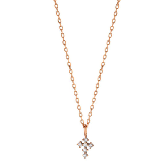 Collier Silber Zirkonia 6 Steine rosé vergoldet Kreuz 40-45 cm verstellbar