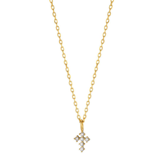 Collier Silber Zirkonia 6 Steine gelb vergoldet Kreuz 40-45 cm verstellbar