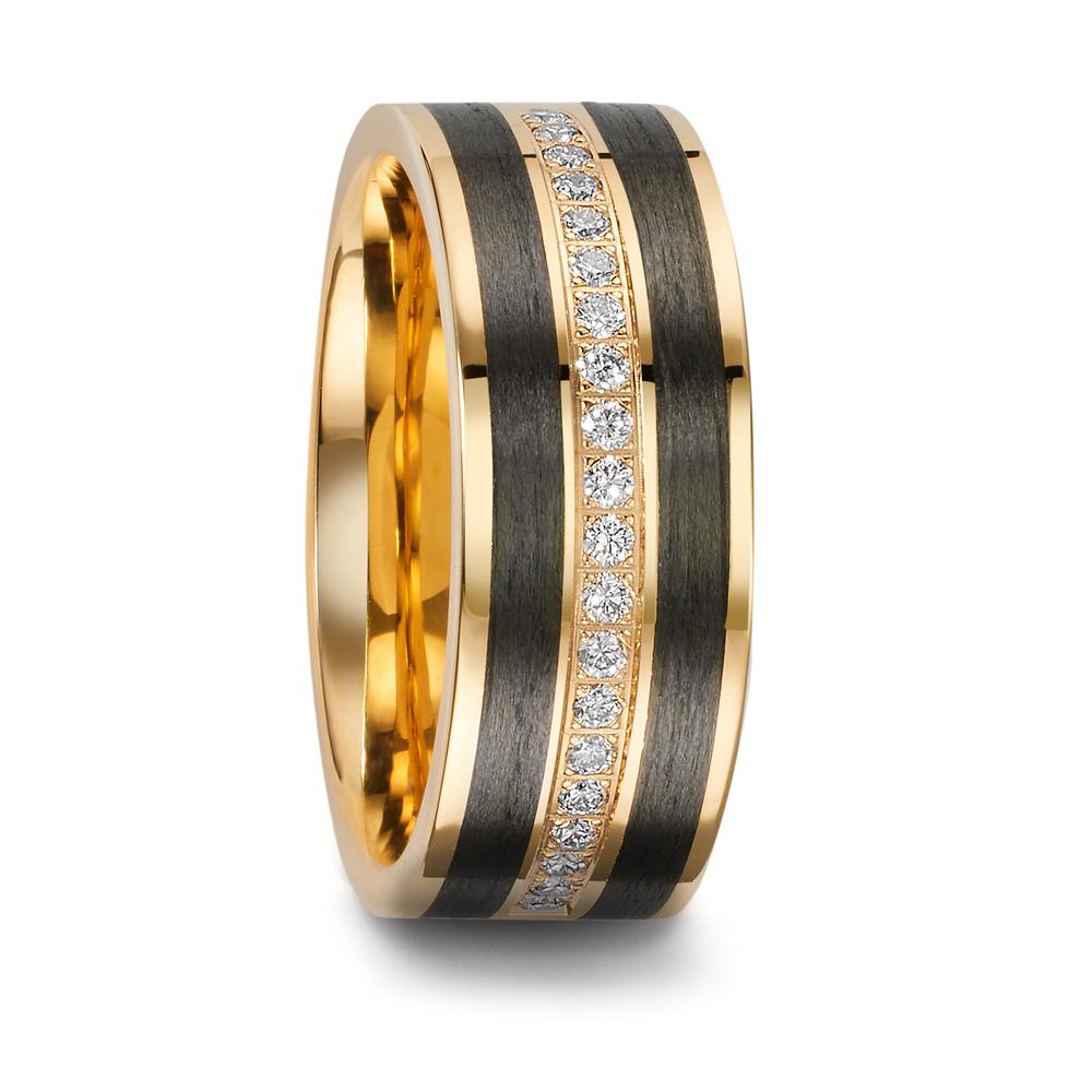 Partnerring 750/18 K Gelbgold, Carbon Diamant 0.23 ct, 23 Steine, w-si