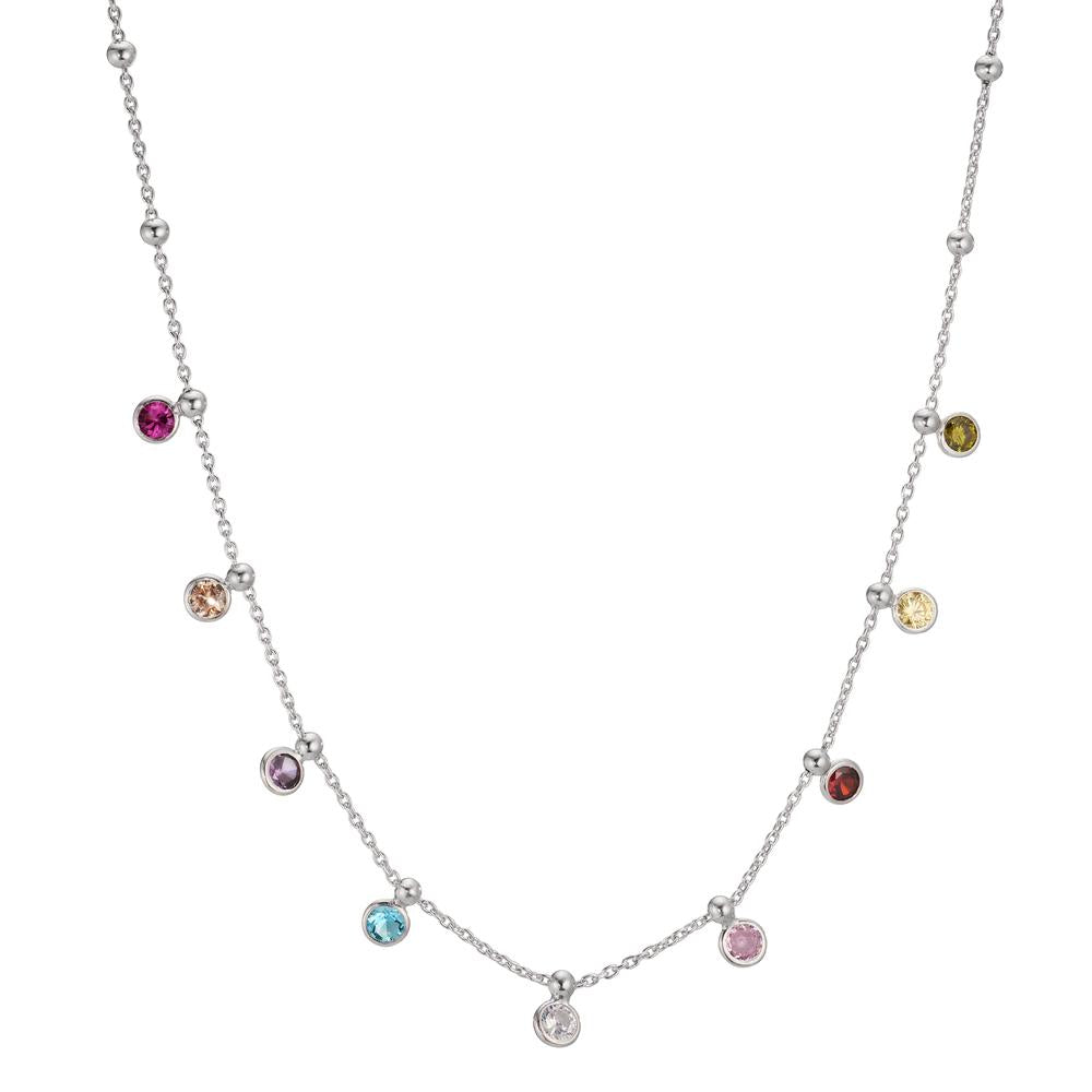 Collier Silber Zirkonia bunt, 9 Steine rhodiniert verstellbar