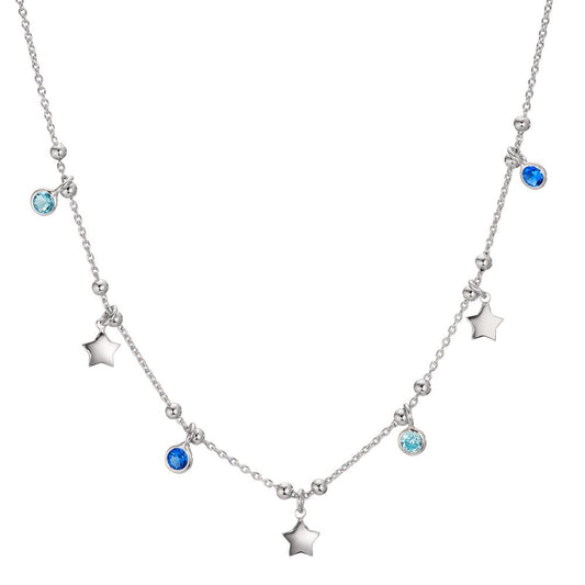 Collier Silber Zirkonia blau, 4 Steine rhodiniert Stern 40-45 cm verstellbar