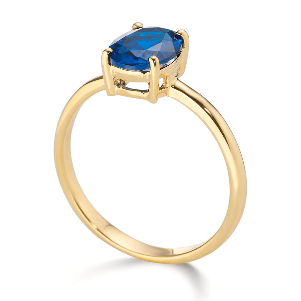 Fingerring 585/14 K Gelbgold Zirkonia blau