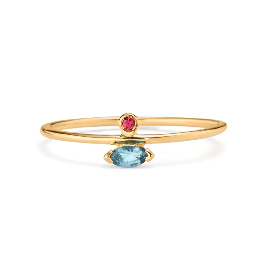 Fingerring 585/14 K Gelbgold Rubin 0.016 ct, London Blue Topas 0.09 ct