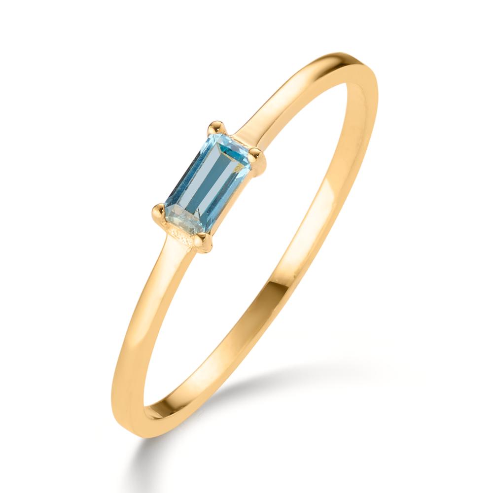 Fingerring 585/14 K Gelbgold Topas blau, 0.15 ct