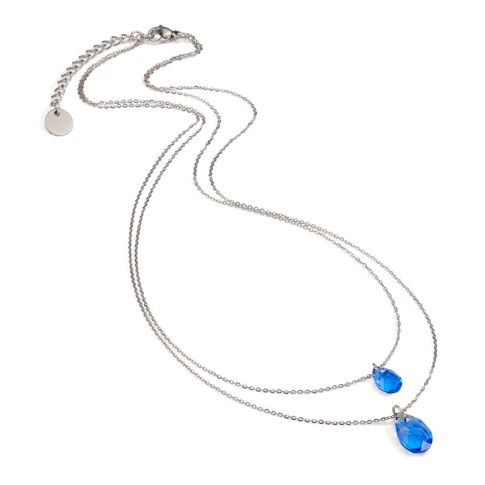 Collier Edelstahl Zirkonia blau, 2 Steine verstellbar