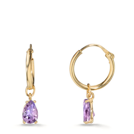 Creolen mit Einhänger 375/9 K Gelbgold Amethyst 2 Steine