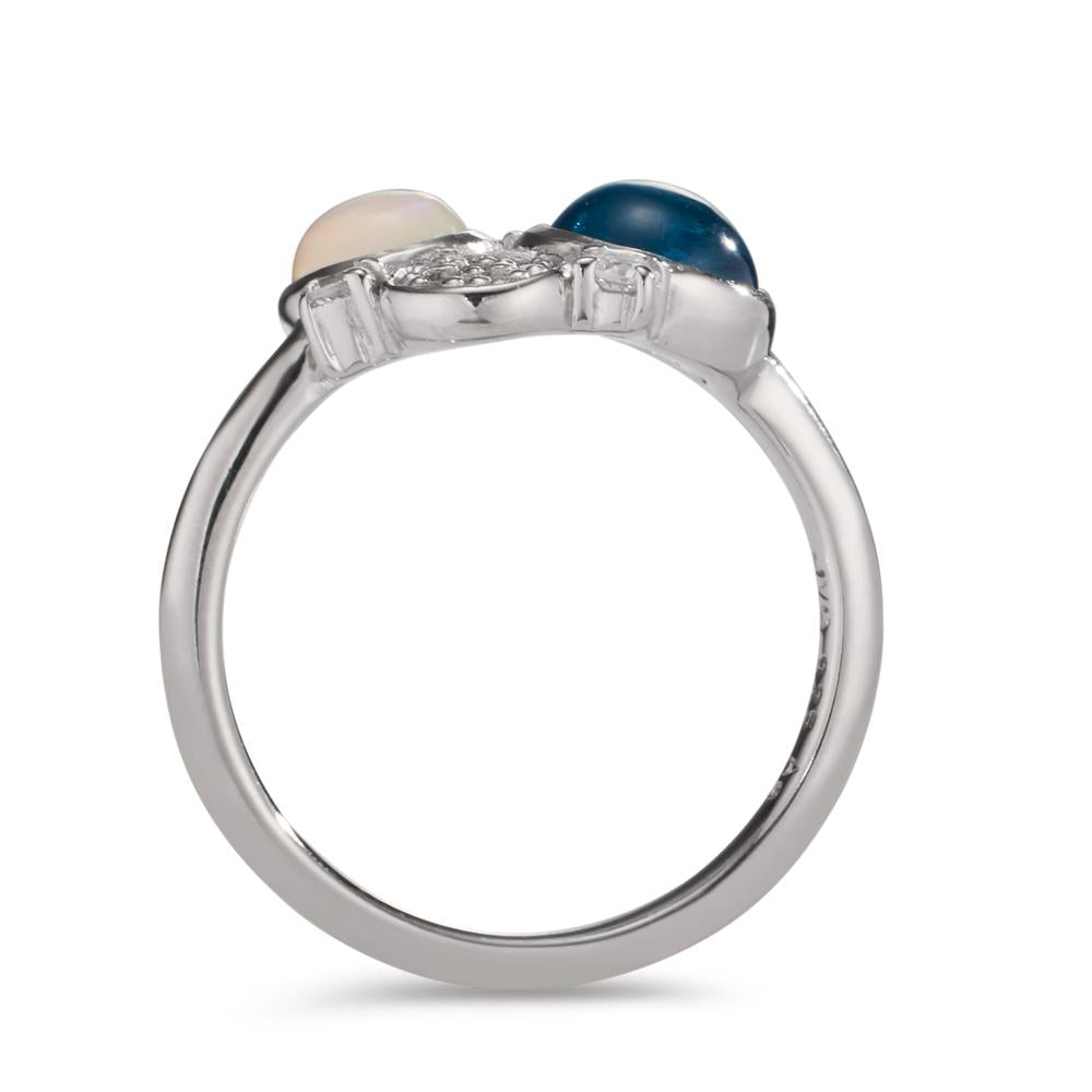 Fingerring Silber Zirkonia, Topas blau, Opal rhodiniert