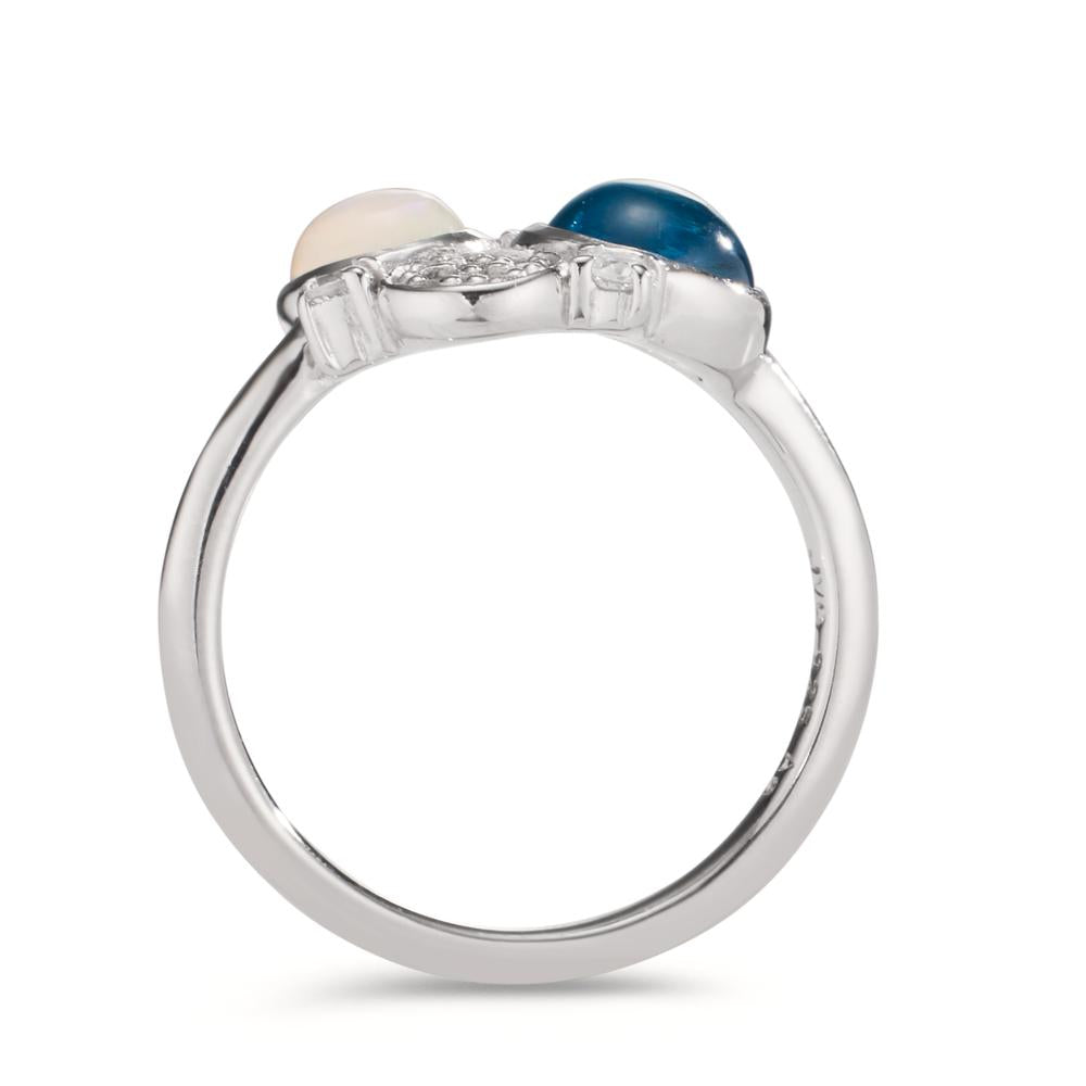 Fingerring Silber Zirkonia, Topas blau, Opal rhodiniert