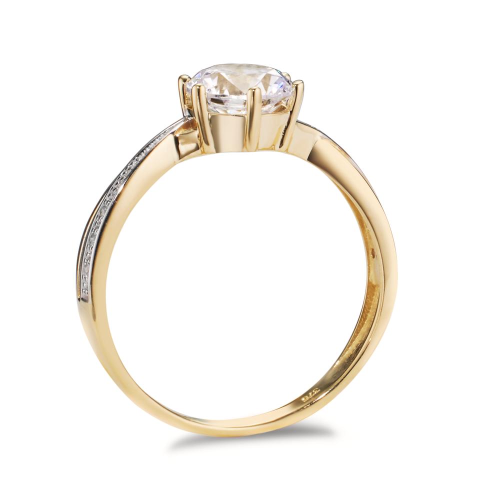 Solitär Ring 375/9 K Gelbgold Zirkonia 7 Steine Ø6.7 mm