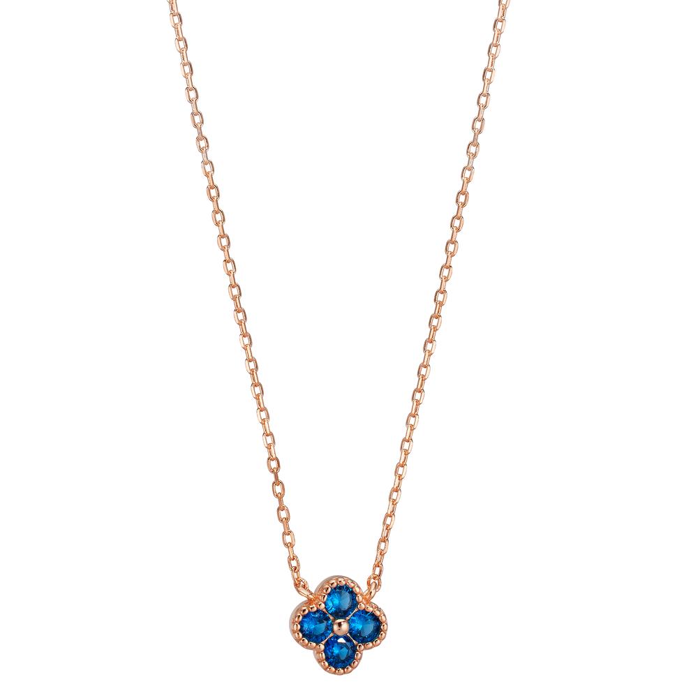 Collier Silber Zirkonia saphirblau, 4 Steine rosé vergoldet Blume 40-45 cm verstellbar