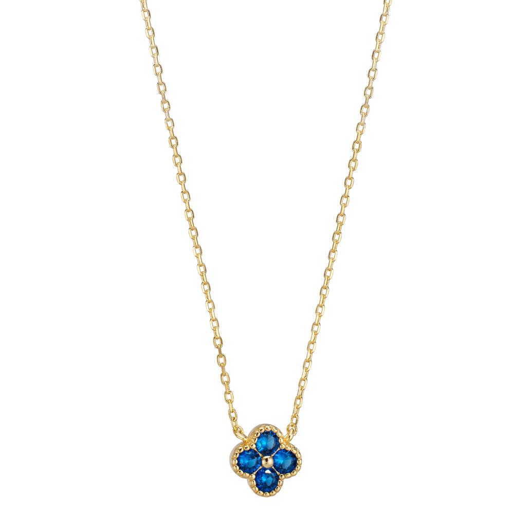 Collier Silber Zirkonia blau, 4 Steine gelb vergoldet Blume verstellbar