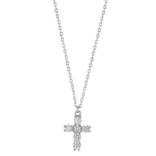 Collier Silber Zirkonia rhodiniert Kreuz 40-45 cm verstellbar