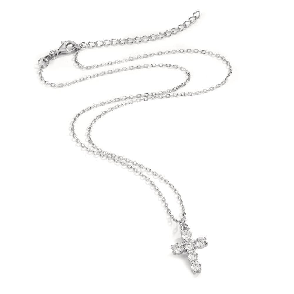 Collier Silber Zirkonia rhodiniert Kreuz 40-45 cm verstellbar