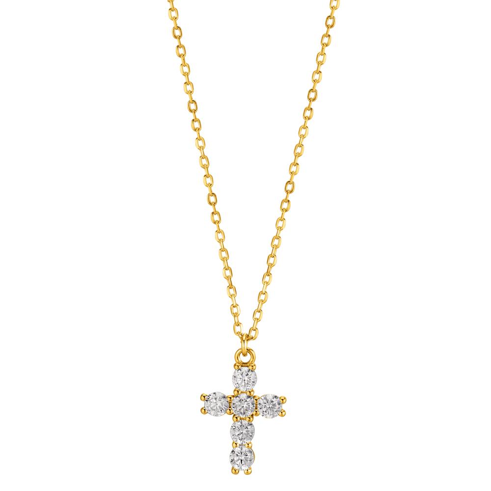 Collier Silber Zirkonia gelb vergoldet Kreuz 40-45 cm verstellbar