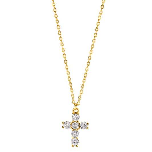 Collier Silber Zirkonia gelb vergoldet Kreuz 40-45 cm verstellbar