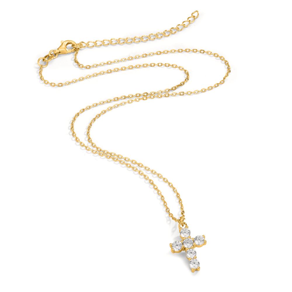 Collier Silber Zirkonia gelb vergoldet Kreuz 40-45 cm verstellbar