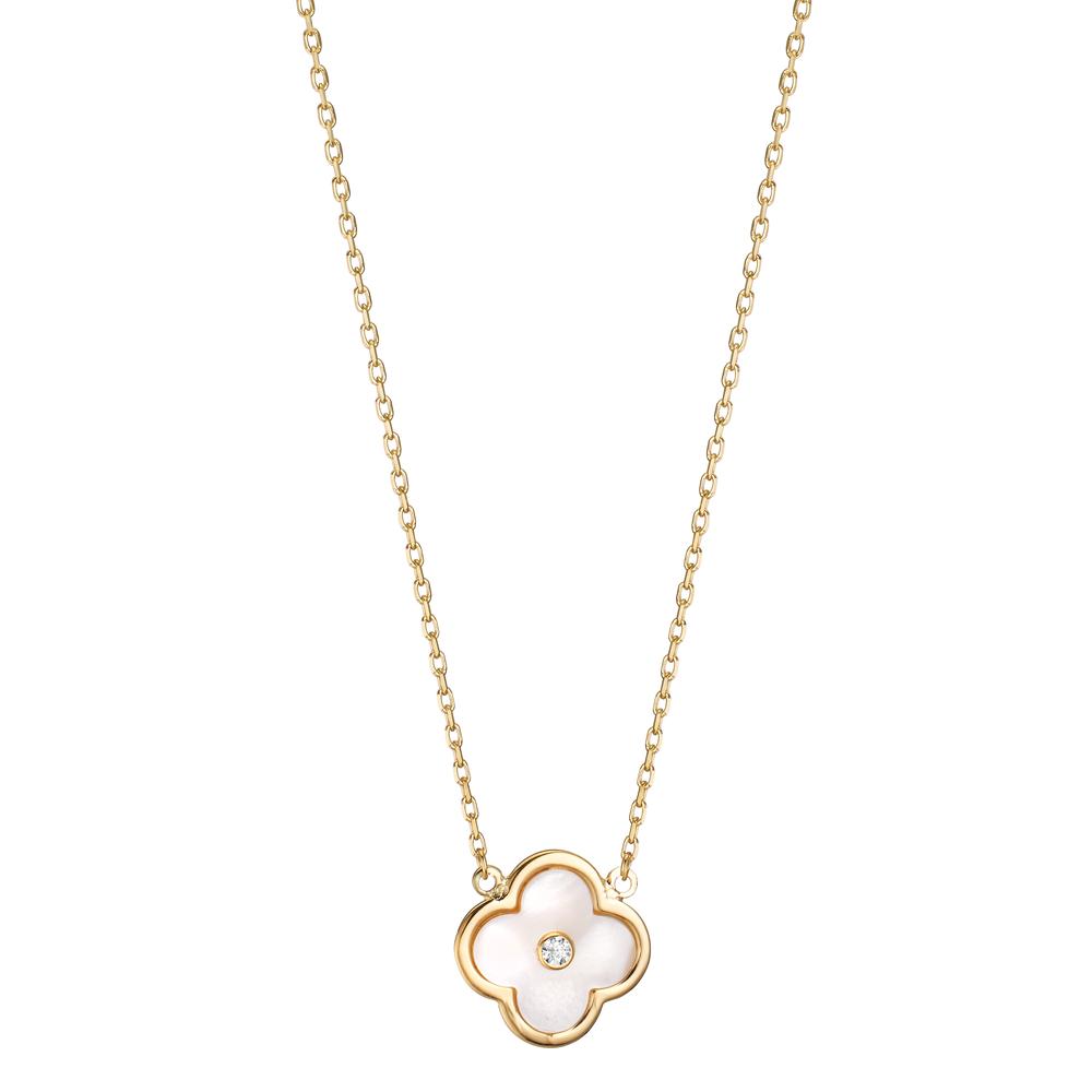 Collier 375/9 K Gelbgold Zirkonia Perlmutt Blume