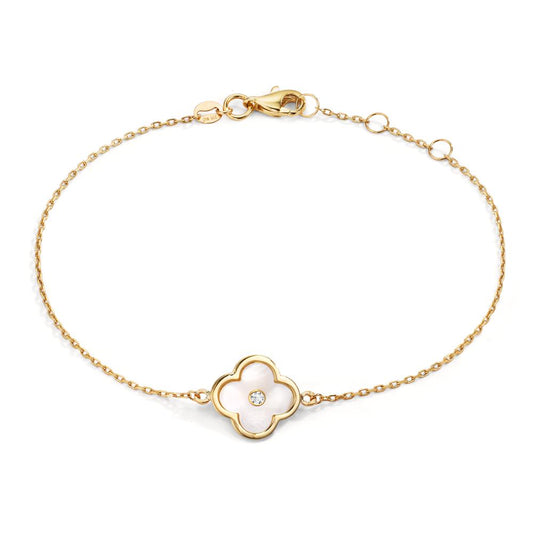 Armband 375/9 K Gelbgold Zirkonia Perlmutt Blume verstellbar