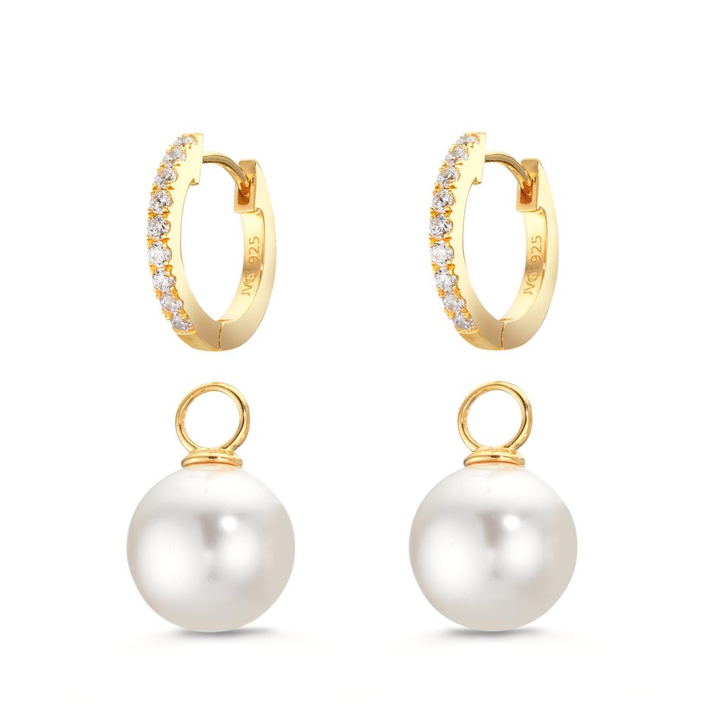 Klappcreolen Silber Zirkonia 18 Steine gelb vergoldet shining Pearls