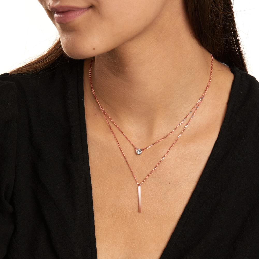 Collier Edelstahl Zirkonia rosé vergoldet 40-45 cm verstellbar