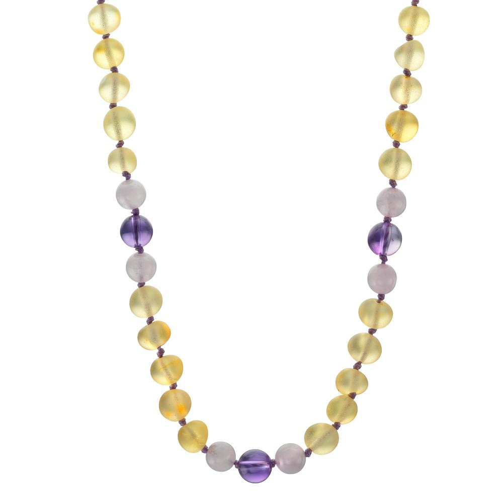 Collier Bernstein Amethyst, Quarz 34 cm Ø6.5 mm