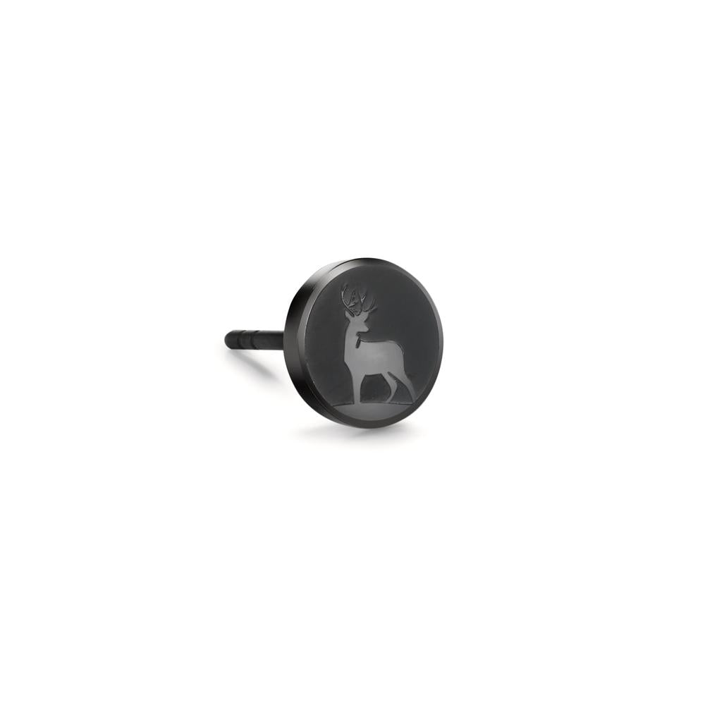 Ohrstecker 1 Stk Edelstahl schwarz IP beschichtet Hirsch Ø8 mm